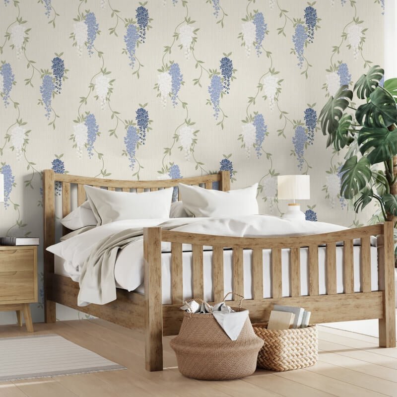 Wisteria Floral Metallic Wallpaper - Blue - Fine Décor - FD43674Wallpaper199