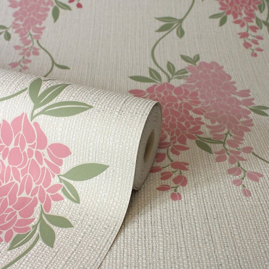 Wisteria Floral Metallic Wallpaper - Pink - Fine Décor - FD43671Wallpaper199