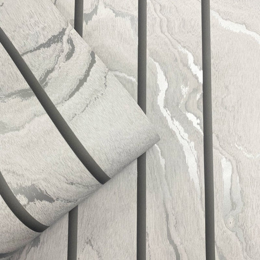 Woodgrain Panel Metallic Wallpaper - Silver - Muriva - 193502Wallpaper199