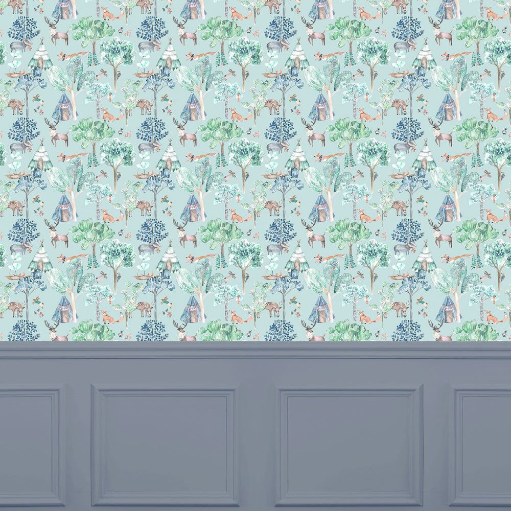 Woodland Adventures Wallpaper - Aqua - Voyage Maison - WOODLAN/WPO/AQUWallpaper199