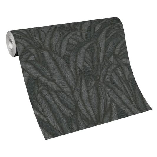 Zanzibar Leaf Metallic Wallpaper - Black - Erismann - 10371 - 15Wallpaper199