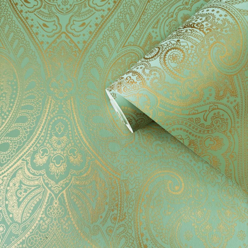 Zen Lace Wallpaper - Green / Rose Gold - Galerie - AM22002 - 4Wallpaper199