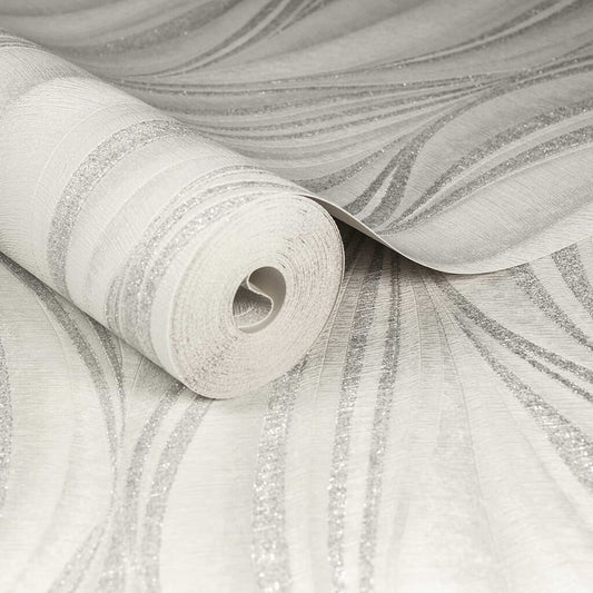 101397 - Tango Wallpaper - White & Silver - Boutique Luxury