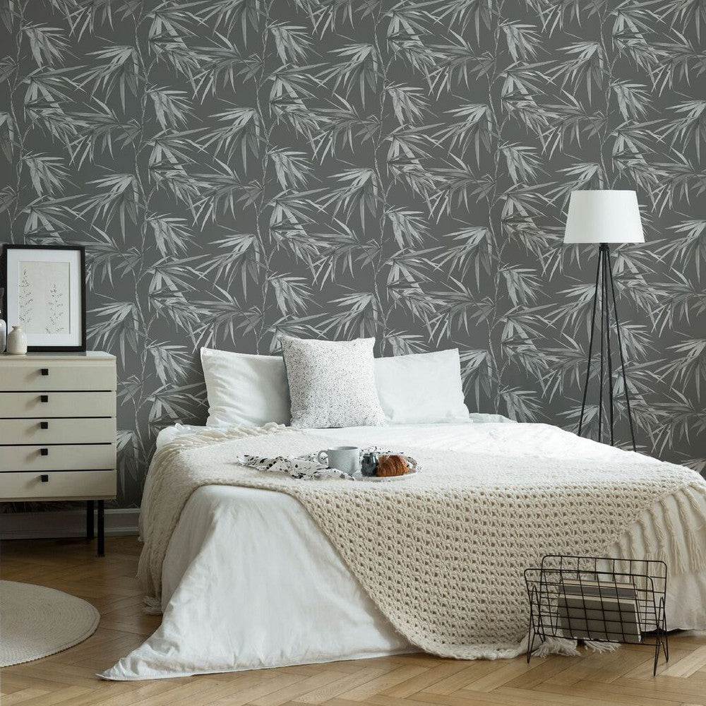 106747 - Asia Bamboo Leaf Wallpaper - Dark Grey - Superfresco Easy