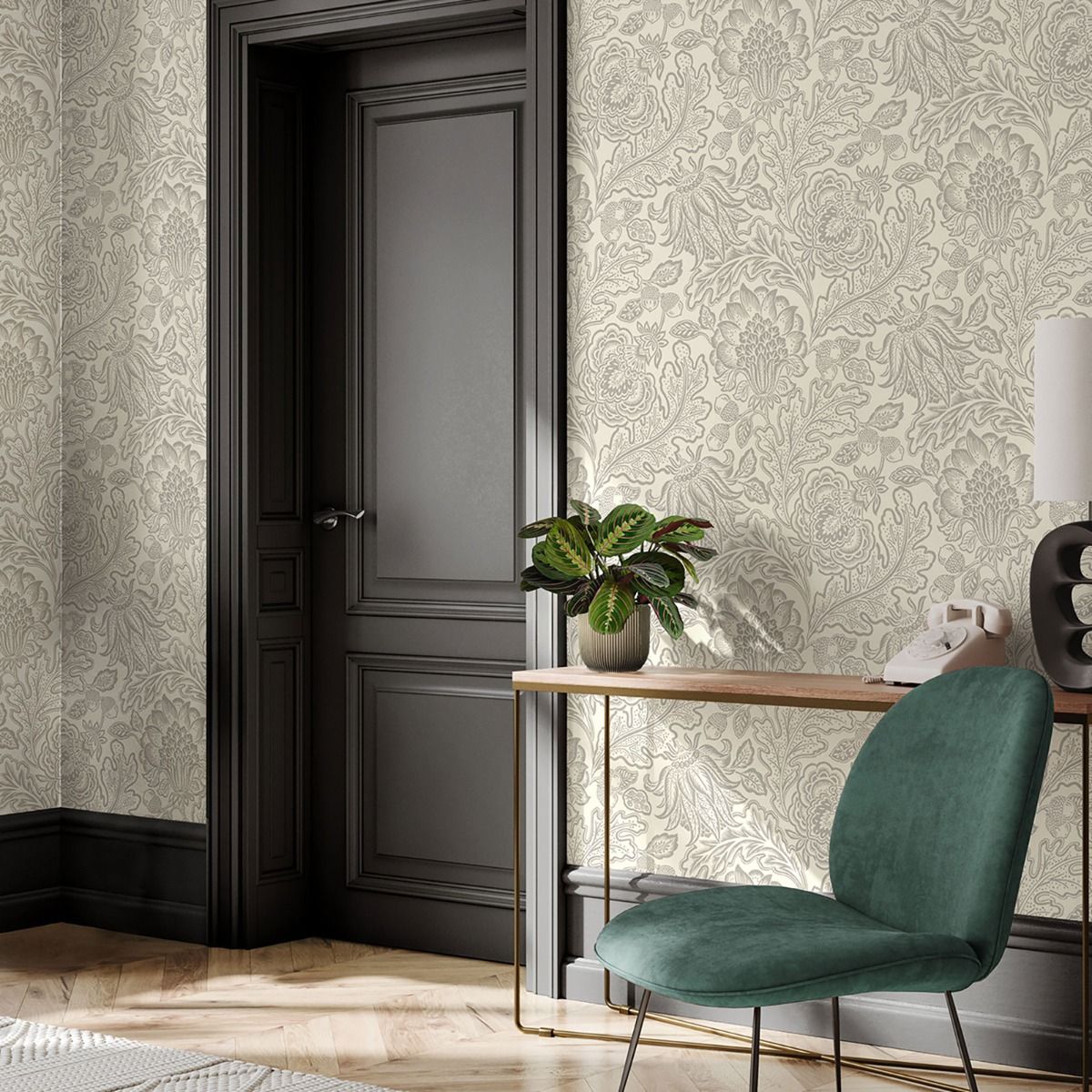 1110 - Fernhurst Floral Trail Wallpaper - Silver - Belgravia