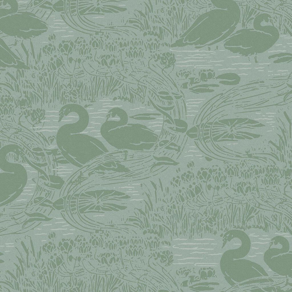 118472 - Swans Wallpaper - Jade Green - Laura Ashley