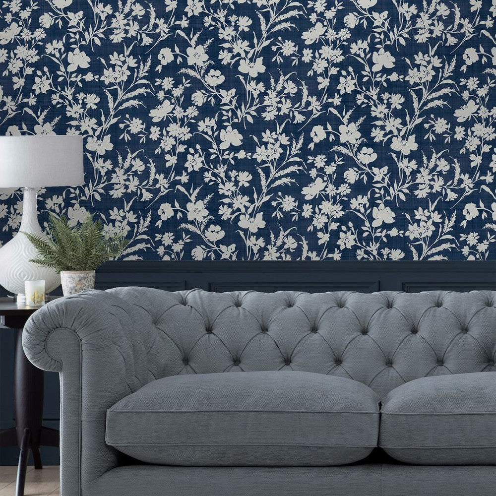 119854 - Rye Wallpaper - Midnight Seaspray Blue - Laura Ashley