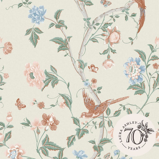 120133 - Summer Palace Wallpaper - Sage & Apricot - Laura Ashley