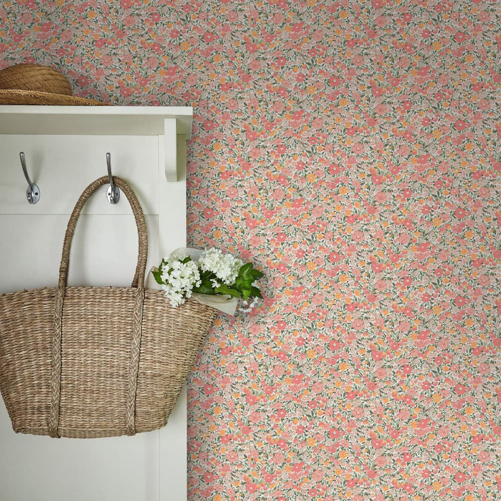 121076 - Loveston Wallpaper - Coral Pink - Laura Ashley