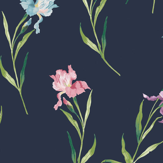 127399 - Hawling Irises Wallpaper - Midnight Seaspray - Laura Ashley