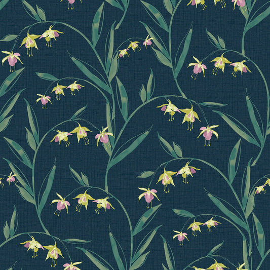 127402 - Fulwell Fuchsia Wallpaper - Midnight Seaspray - Laura Ashley