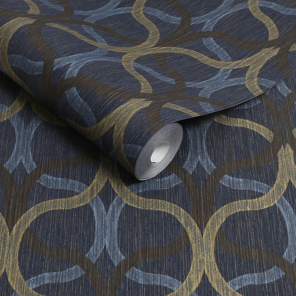 128000 - Refine Geo Wallpaper - Navy & Gold - Boutique Luxury