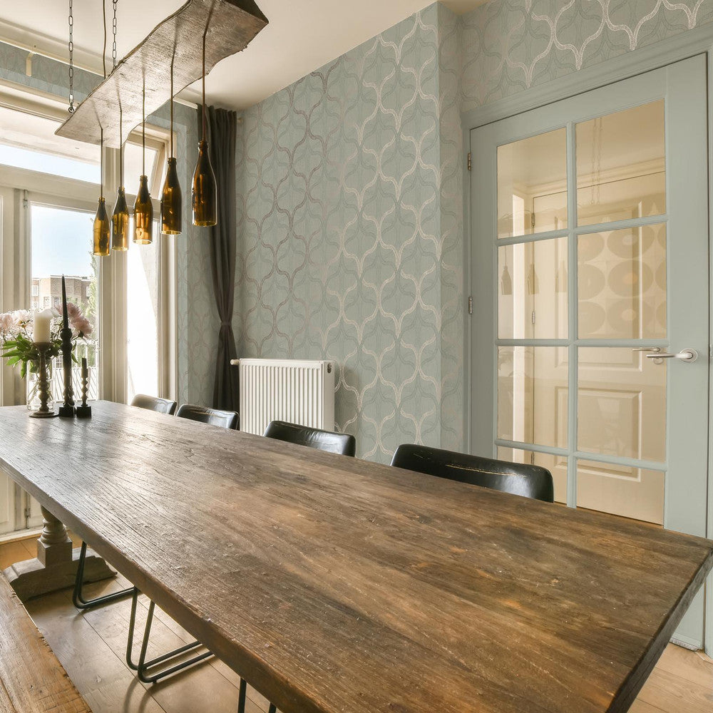 128003 - Refine Geo Wallpaper -Sage - Boutique Luxury
