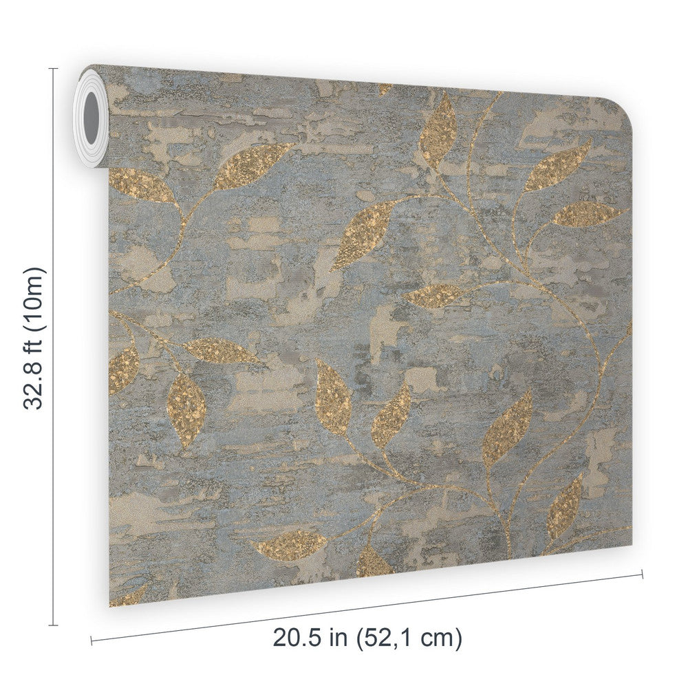 128796 - Ornamental Leaf Wallpaper - Steel & Gold - Boutique Luxury