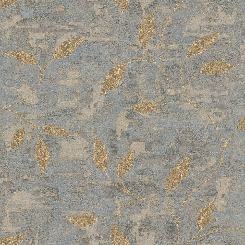128796 - Ornamental Leaf Wallpaper - Steel & Gold - Boutique Luxury