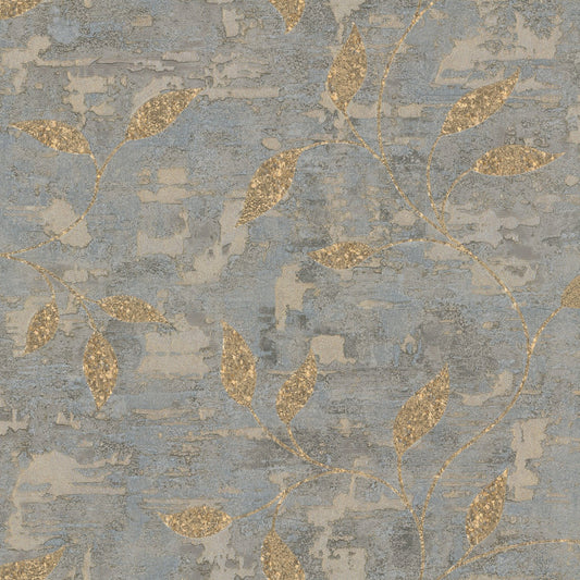 128796 - Ornamental Leaf Wallpaper - Steel & Gold - Boutique Luxury