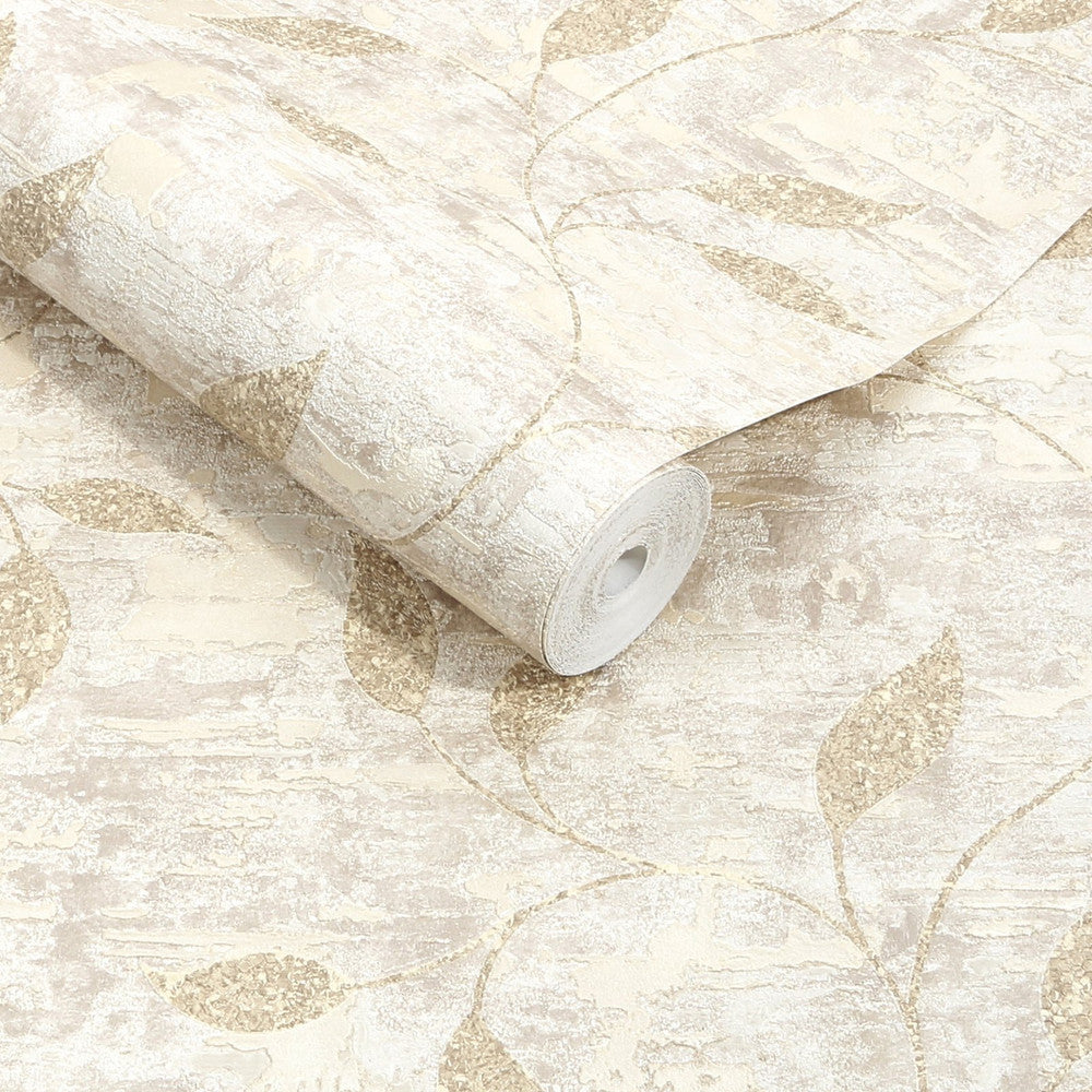 128805 - Ornamental Leaf Wallpaper - Cream - Boutique Luxury