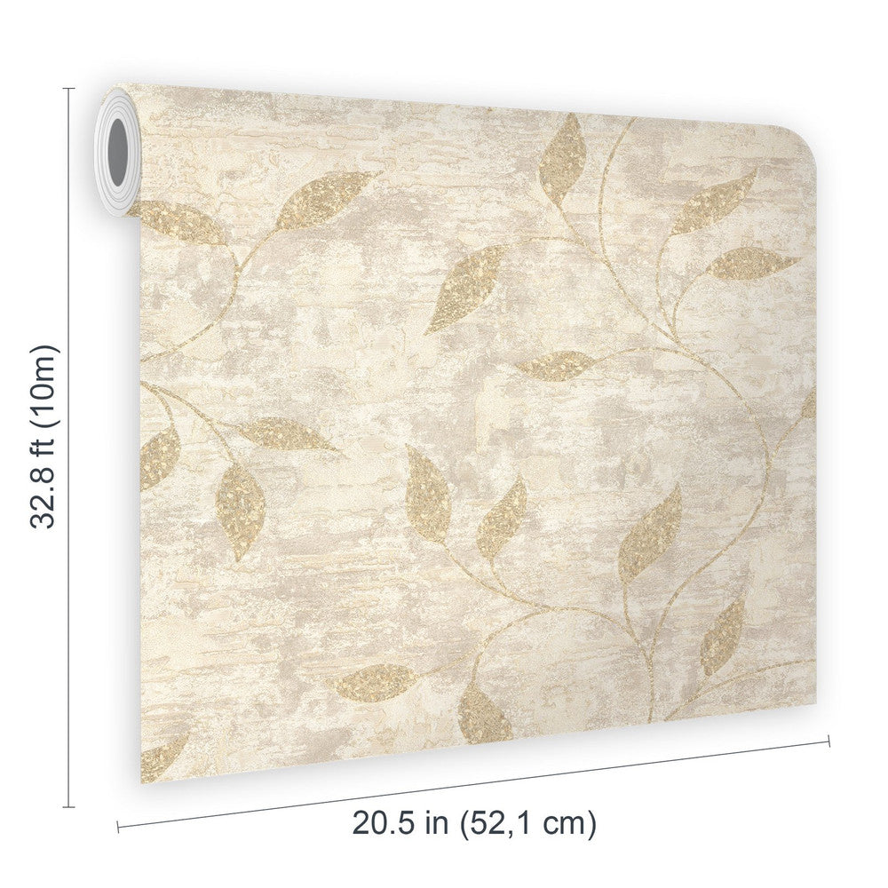 128805 - Ornamental Leaf Wallpaper - Cream - Boutique Luxury
