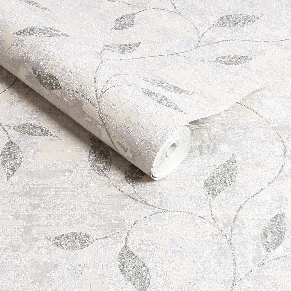 128811 - Ornamental Leaf Wallpaper - Silver - Boutique Luxury