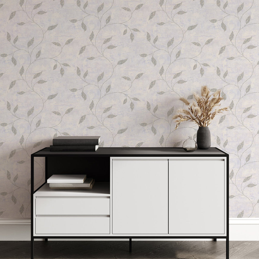 128811 - Ornamental Leaf Wallpaper - Silver - Boutique Luxury
