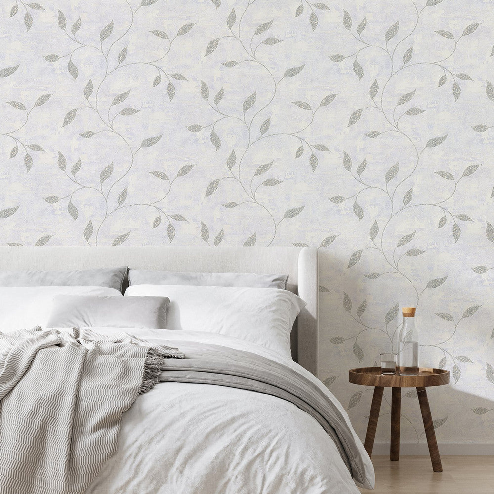 128811 - Ornamental Leaf Wallpaper - Silver - Boutique Luxury