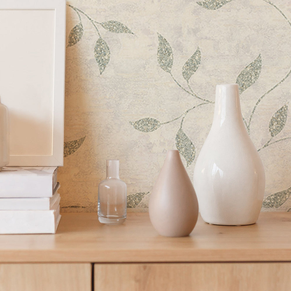 128814 - Ornamental Leaf Wallpaper - Sage - Boutique Luxury