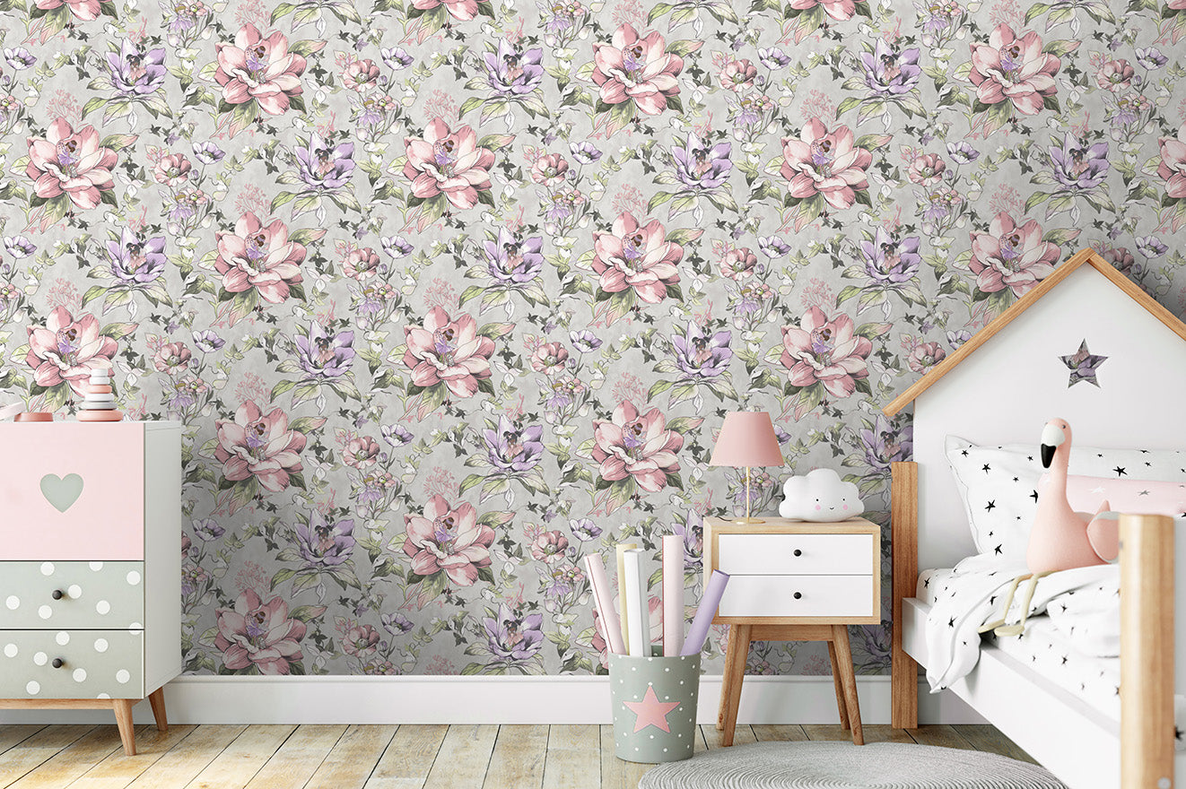 13212 - Floral Fairies Wallpaper - Grey - Holden Decor
