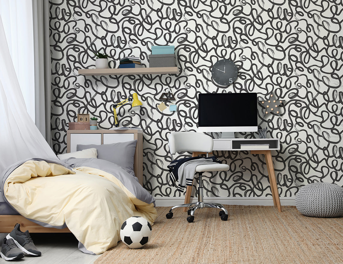 13360 - Squiggle Wallpaper - Black/White - Holden Decor