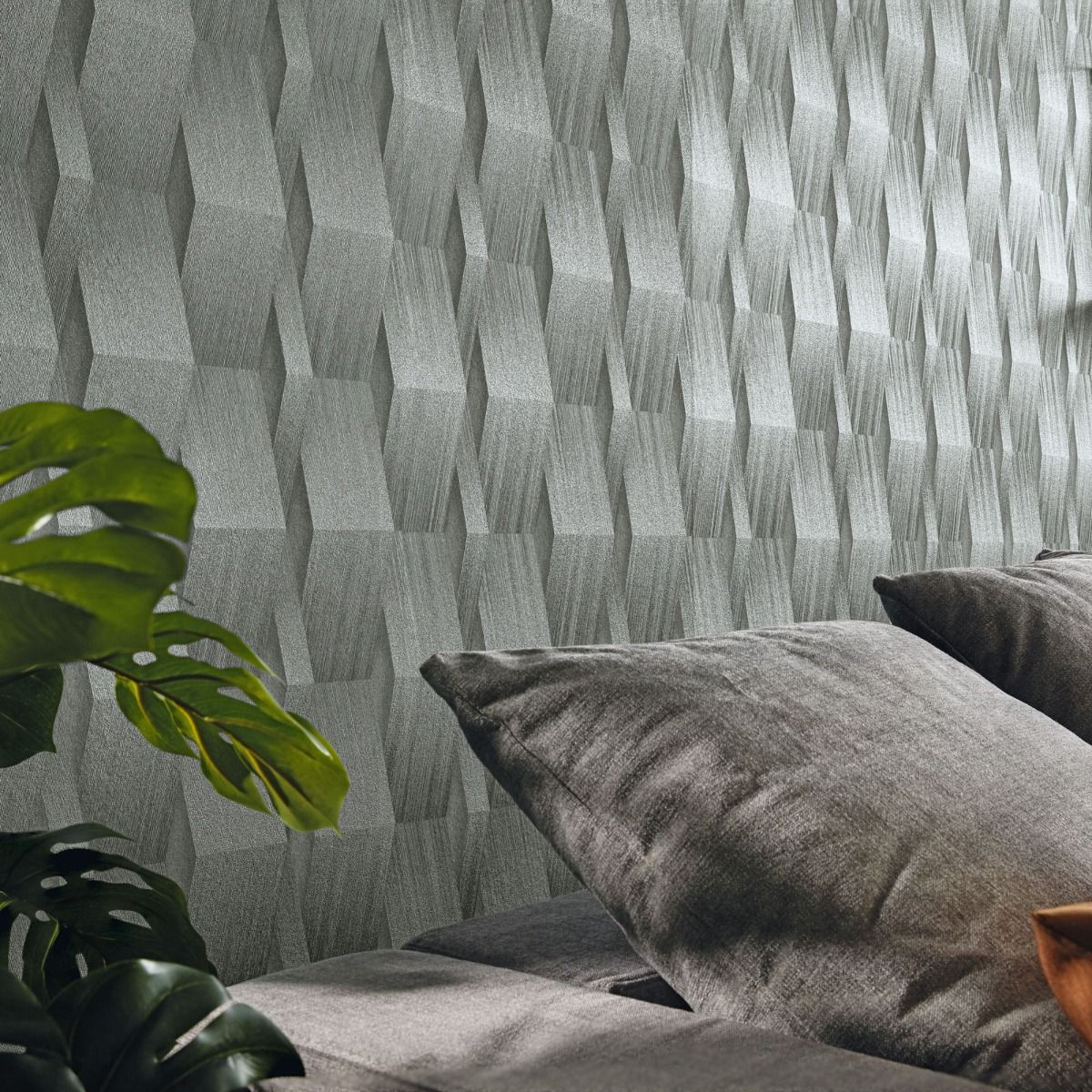 3D Effect Geometric Wallpaper - Grey - Erismann