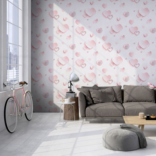 3D Hearts Glitter Wallpaper - Pink - Muriva