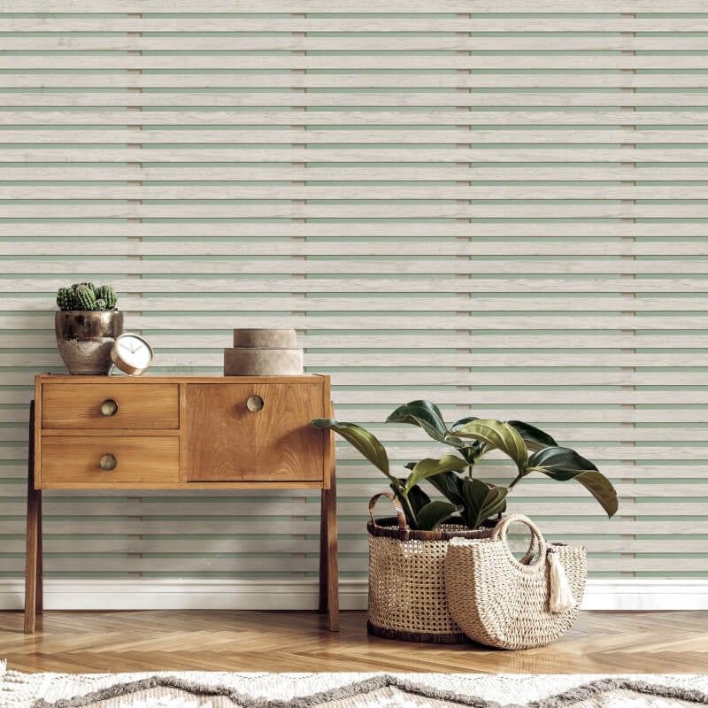 3D Effect Wood Slats Wallpaper - Sage/Natural - Fine Décor - FD43218Wallpaper199