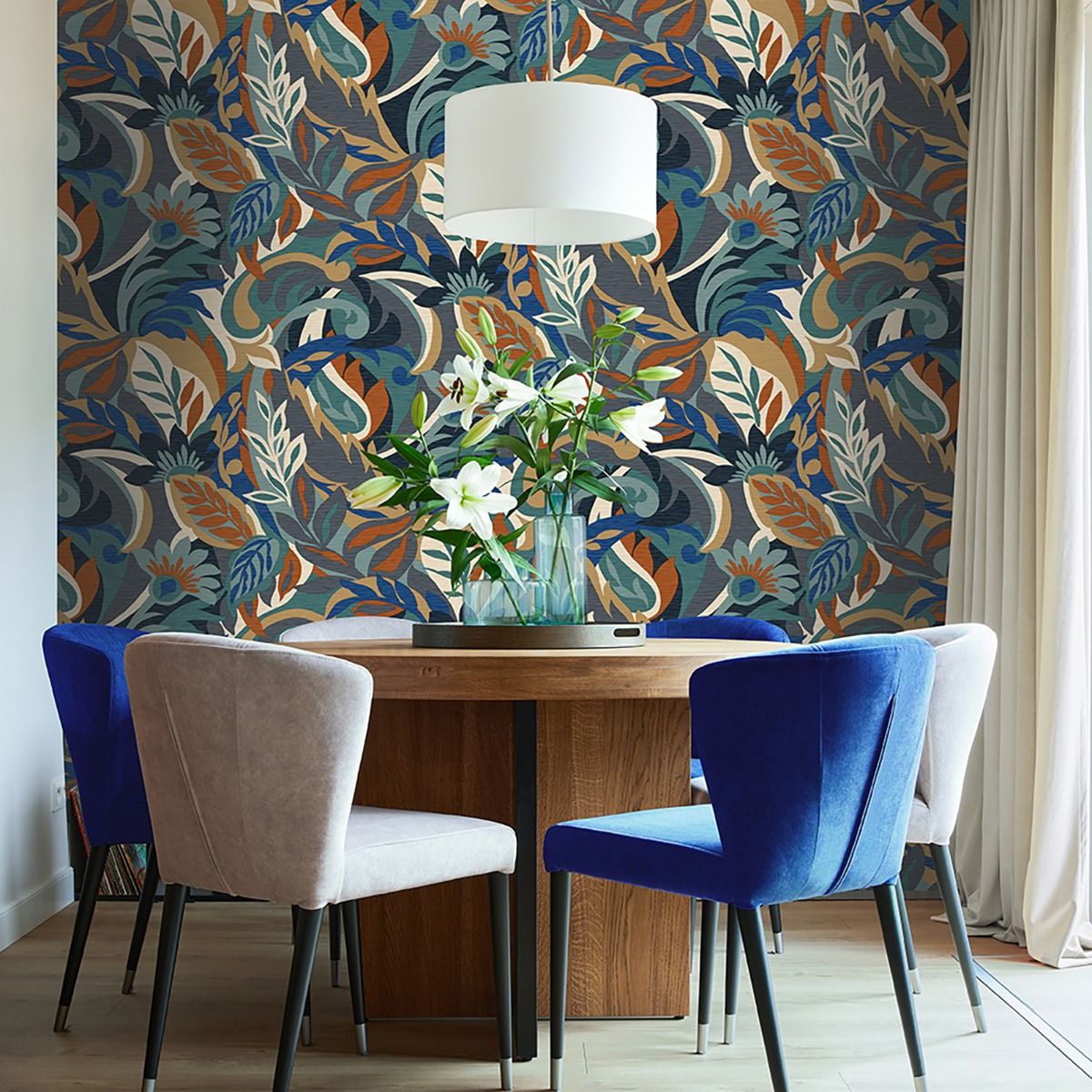 5903 - Casa Leaf Wallpaper - Blue / Teal Green - Belgravia