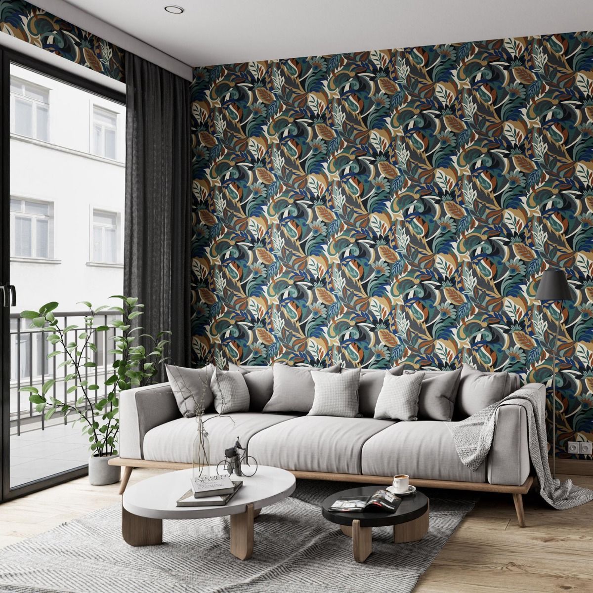 5903 - Casa Leaf Wallpaper - Blue / Teal Green - Belgravia