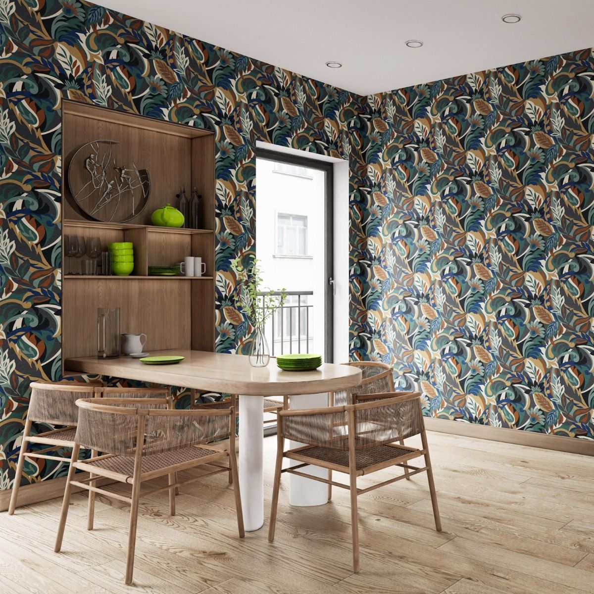 5903 - Casa Leaf Wallpaper - Blue / Teal Green - Belgravia