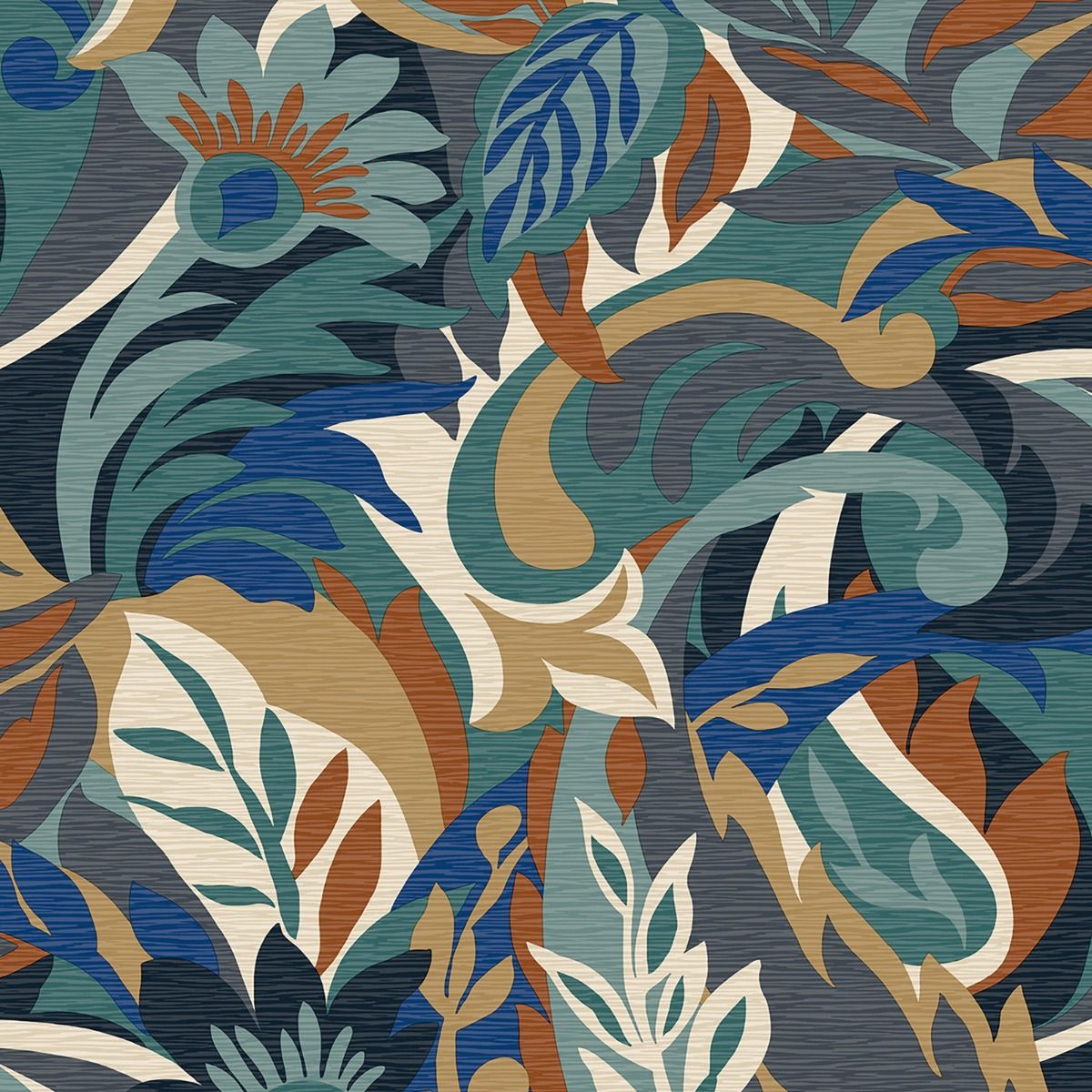 5903 - Casa Leaf Wallpaper - Blue / Teal Green - Belgravia
