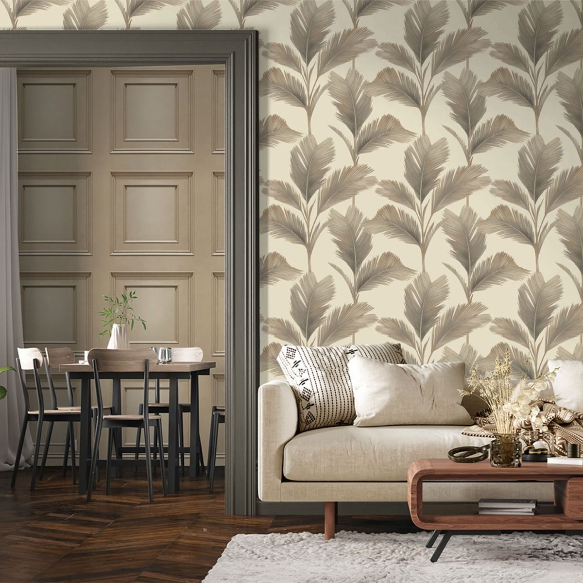 59121 - Kailani Leaf Wallpaper - Cream / Beige - Belgravia