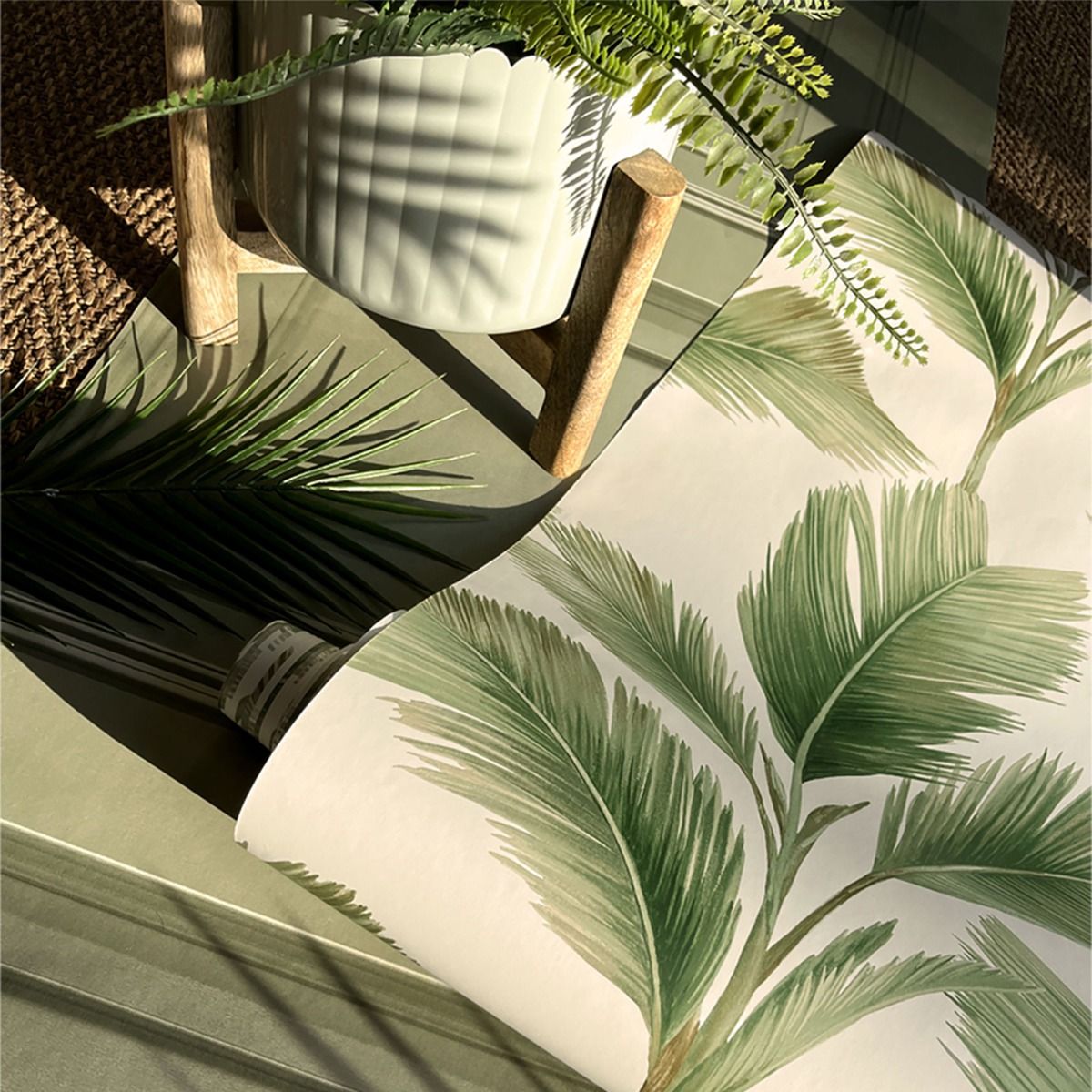 59122 - Kailani Leaf Wallpaper - Sage Green / Cream - Belgravia