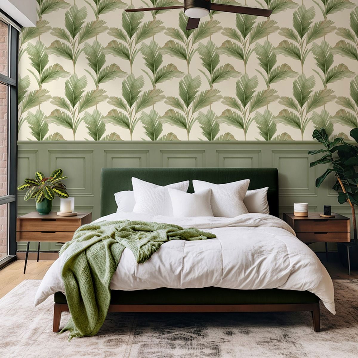 59122 - Kailani Leaf Wallpaper - Sage Green / Cream - Belgravia