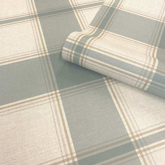 7157 - Carmella Check Textured Vinyl Wallpaper - Blue - Belgravia