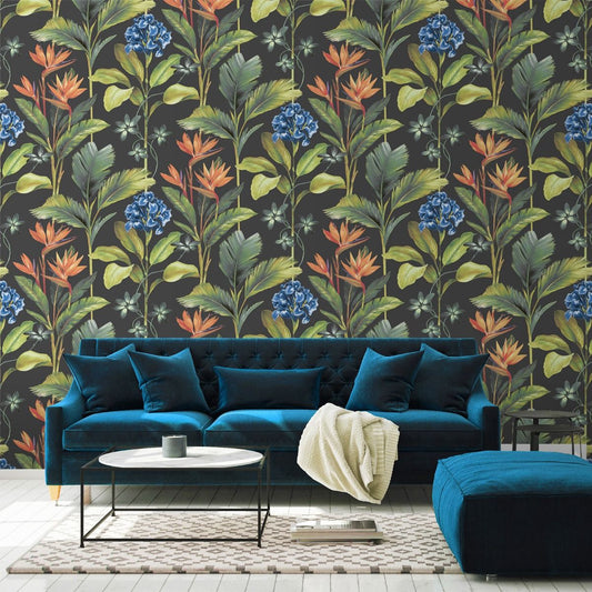 8484 - Oliana Floral Wallpaper - Charcoal - Belgravia