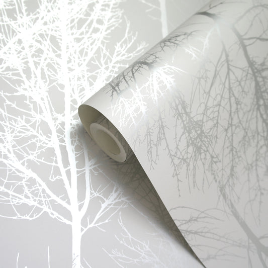 90760 - Rhea Trees Wallpaper - Grey Silver - Holden Decor