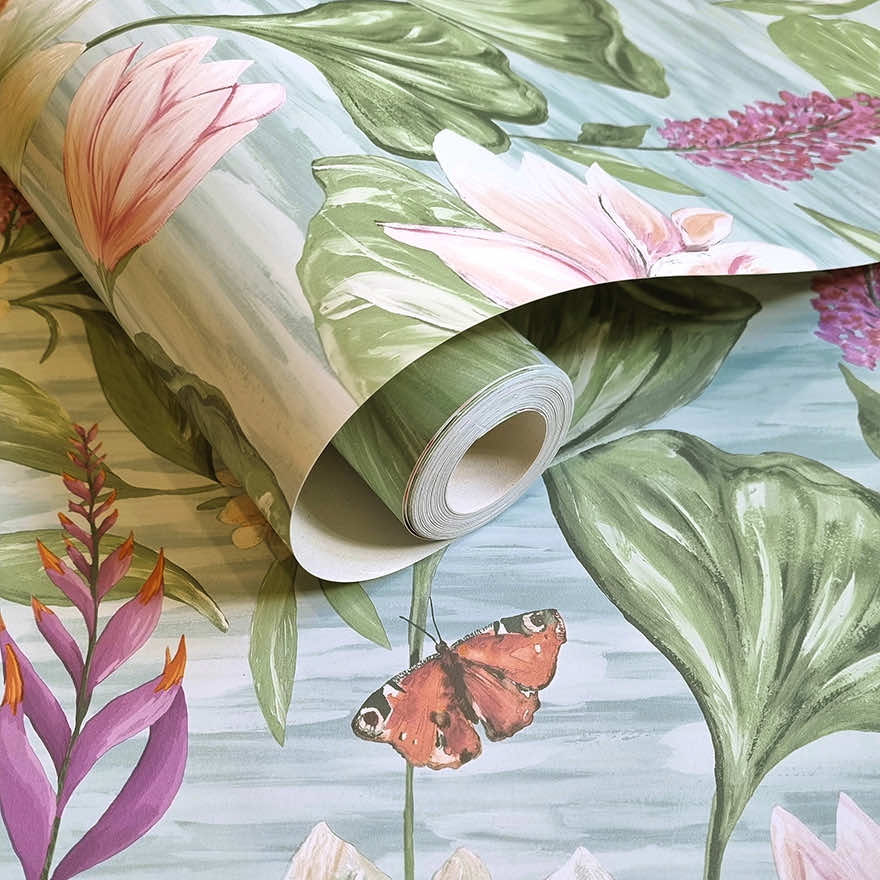 91640 - Water Lily Wallpaper - Blue - Holden Decor
