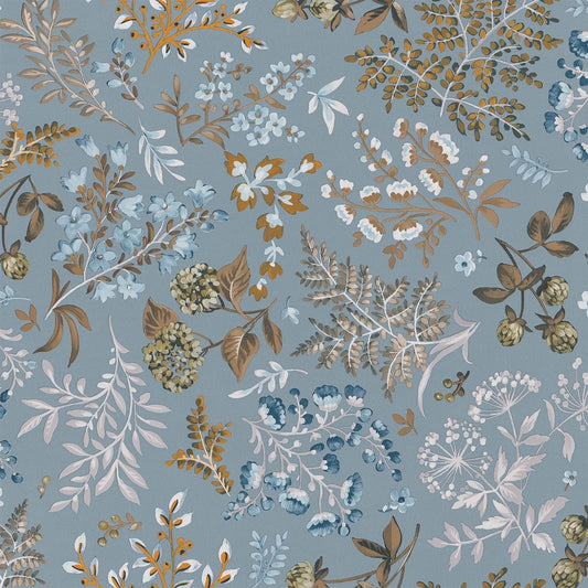 Abode Cottage Floral Leaves Wallpaper - Duck Egg / Multi - Erismann