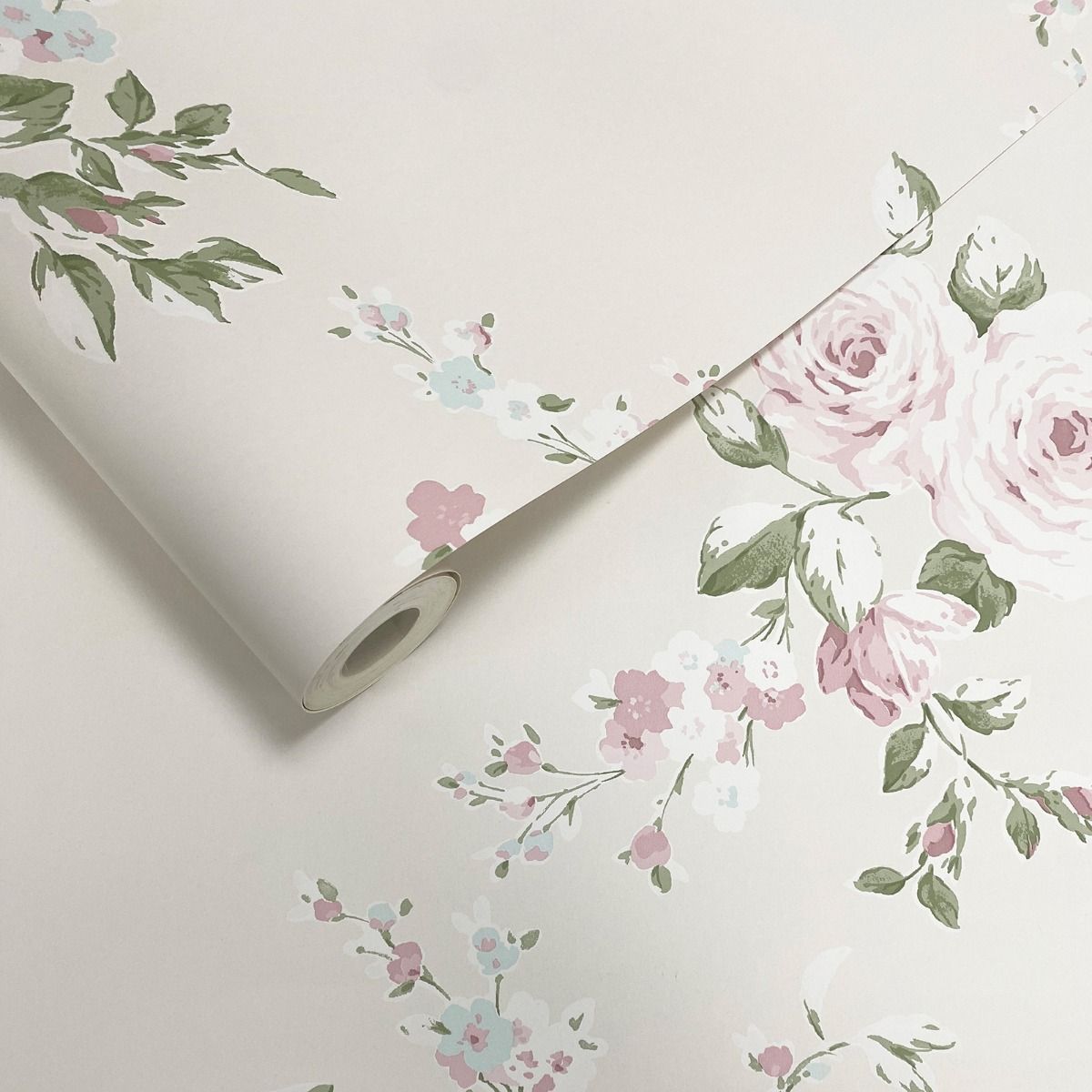 Canterbury Floral Wallpaper - Cream/Pink - Muriva