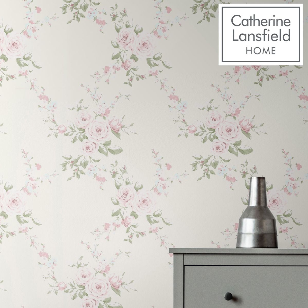 Canterbury Floral Wallpaper - Cream/Pink - Muriva