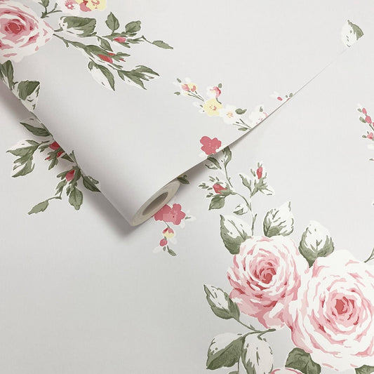 Canterbury Floral Wallpaper - Red/Grey - Muriva