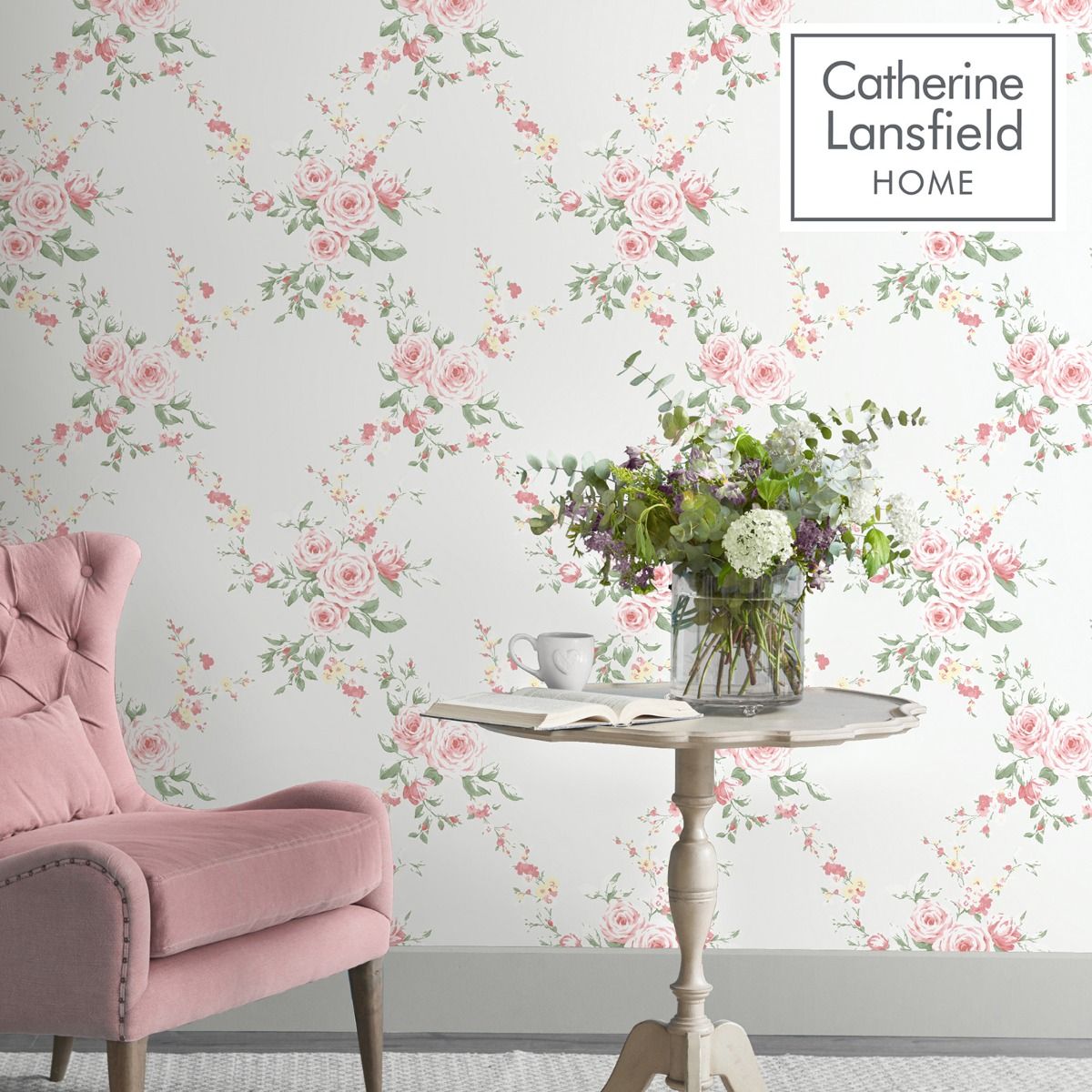Canterbury Floral Wallpaper - Red/Grey - Muriva