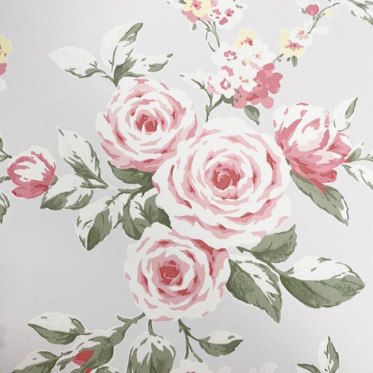 Canterbury Floral Wallpaper - Red/Grey - Muriva