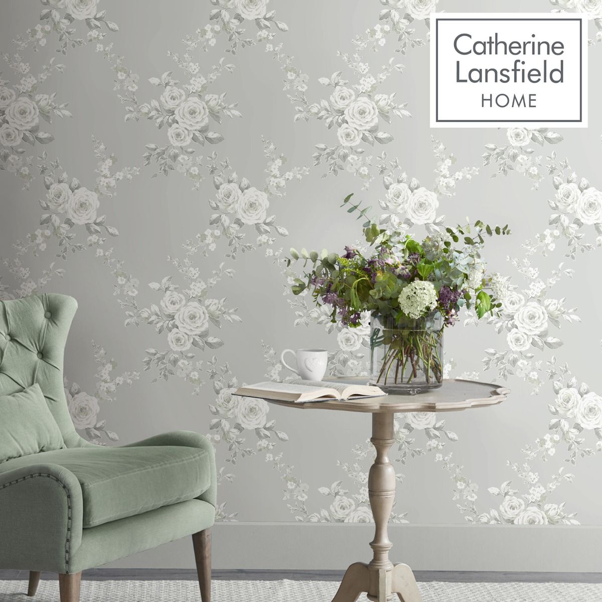 Canterbury Floral Wallpaper - Sage - Muriva