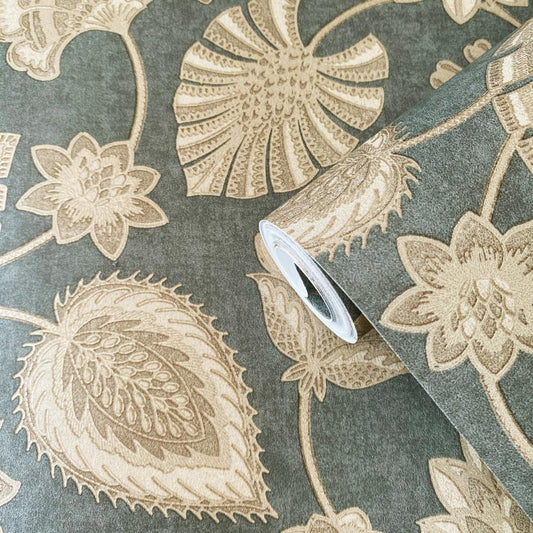 DWP0351-01 - Elegance Flower Fan Wallpaper - Green / Beige - Galerie